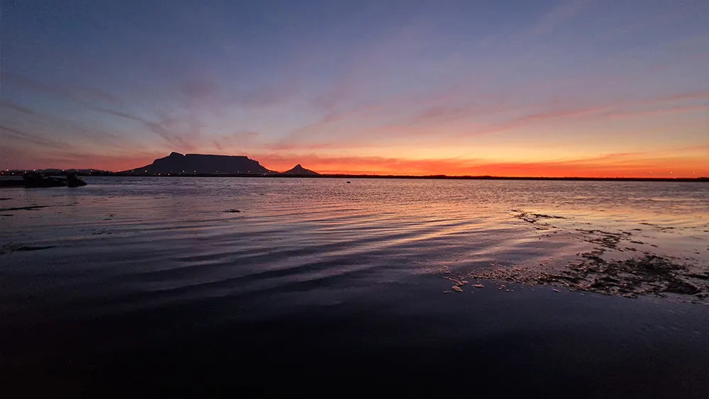 Sunset over Rietvlei, with Table Mountain on the horizon